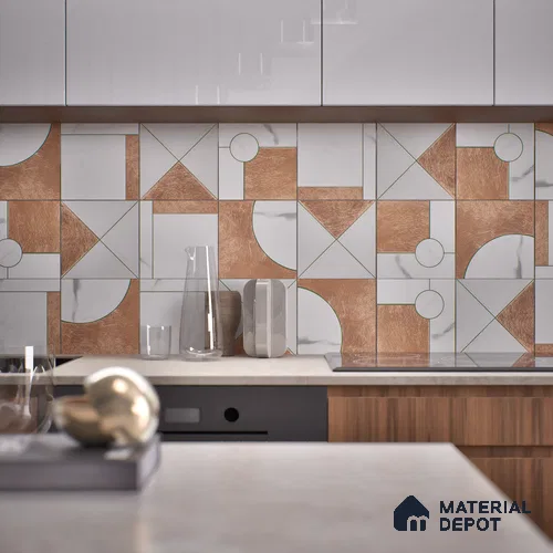 Marble Wall Handmade Tile TL 05871 B Copper Copper Marble 197 mm x 197 mm Vitrified - 9 mm | Random Mix Patterns | Suitable For Living Room, Bedroom, Kitchen
