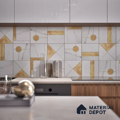 Marble Wall Handmade Tile TL 05871 Gold Golden Marble 197 mm x 197 mm Vitrified - 9 mm | Random Mix Patterns | Suitable For Living Room, Bedroom, Kitchen