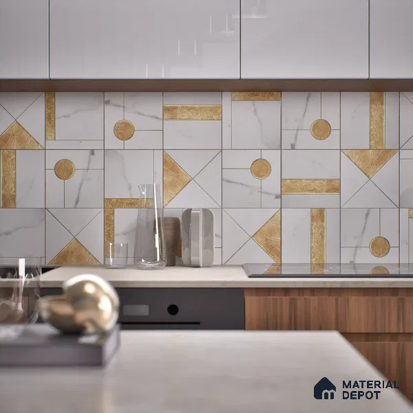 Marble Wall Handmade Tile TL 05871 Gold Golden Marble 197 mm x 197 mm Vitrified - 9 mm | Random Mix Patterns | Suitable For Living Room, Bedroom, Kitchen