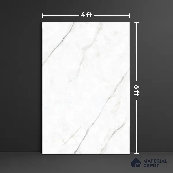 Marble Floor Tile TL 10446 Imperial White Edl 6 ft x 4 ft Carving High Gloss Finish Vitrified Large Format Tile - 15 mm | Suitable for Living Room, Bedroom, Bathroom | Adhesive and Spacers Must be Used During Installation