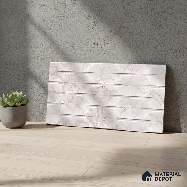 Marble Wall Tile TL 05478 B Lustra Manila Bianco Decor 2 ft x 1 ft Ceramic Satin Finish - 9 mm | Suitable for Bathroom, Kitchen
