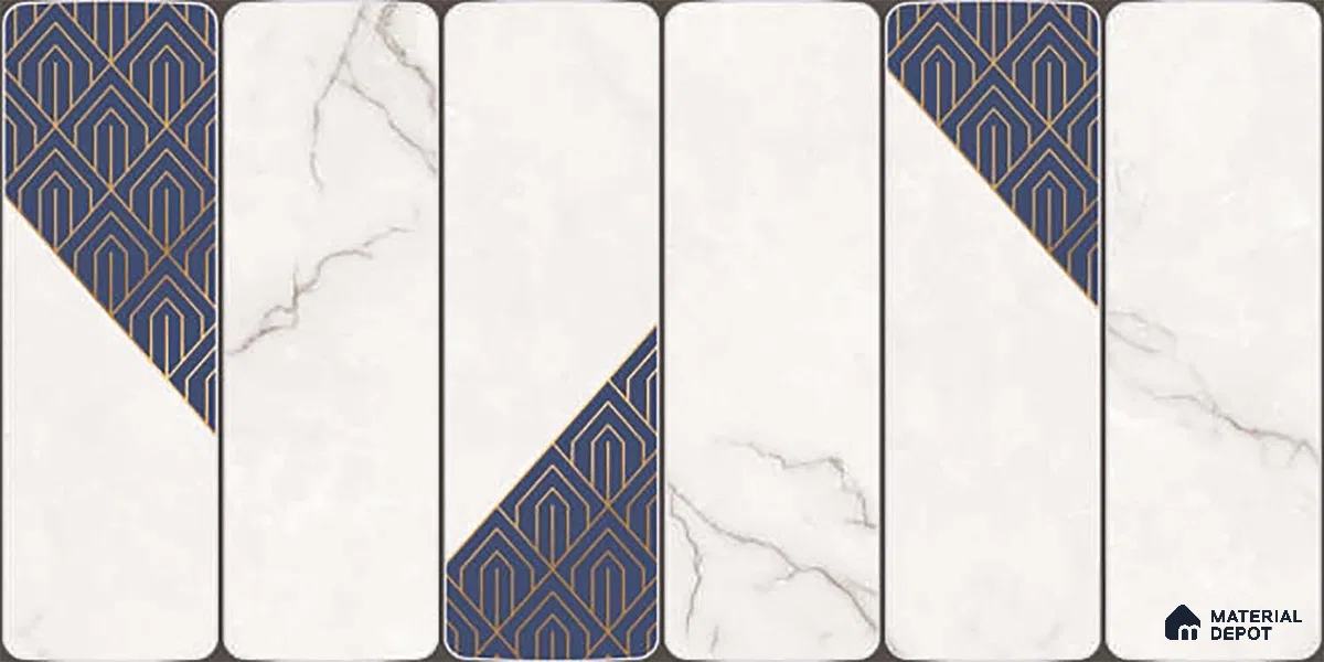 Marble Wall Tile TL 05480 B Lustra Sahara Bianco Decor 2 ft x 1 ft Ceramic Satin Finish - 9 mm | Suitable for Bathroom, Kitchen