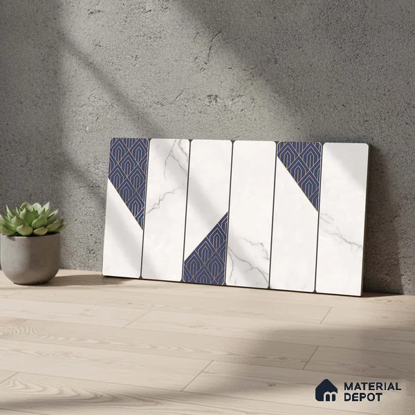 Marble Wall Tile TL 05480 B Lustra Sahara Bianco Decor 2 ft x 1 ft Ceramic Satin Finish - 9 mm | Suitable for Bathroom, Kitchen