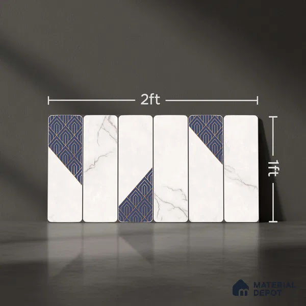 Marble Wall Tile TL 05480 B Lustra Sahara Bianco Decor 2 ft x 1 ft Ceramic Satin Finish - 9 mm | Suitable for Bathroom, Kitchen