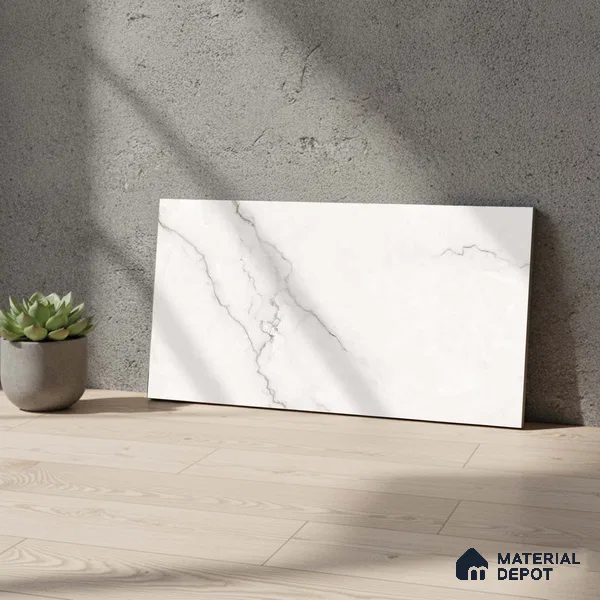 Marble Wall Tile TL 05480 Lustra Sahara Bianco 2 ft x 1 ft Ceramic Satin Finish - 9 mm | Suitable for Bathroom, Kitchen
