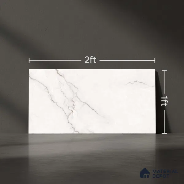 Marble Wall Tile TL 05480 Lustra Sahara Bianco 2 ft x 1 ft Ceramic Satin Finish - 9 mm | Suitable for Bathroom, Kitchen