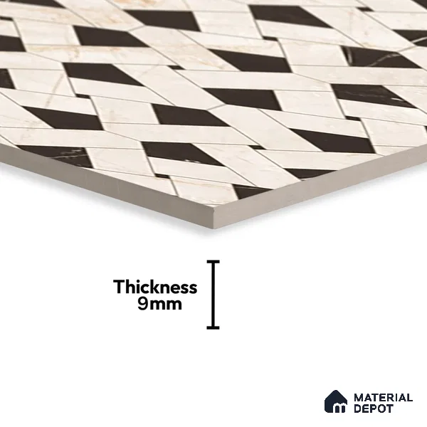 Ivory Geometric Wall Tile TL 05800 G Gravier Celestial Cream 2 ft x 4 ft Vitrified Carving Matte Finish - 9 mm | 4 Random Design | Suitable for Living Room, Bedroom, Bathroom (Sample)