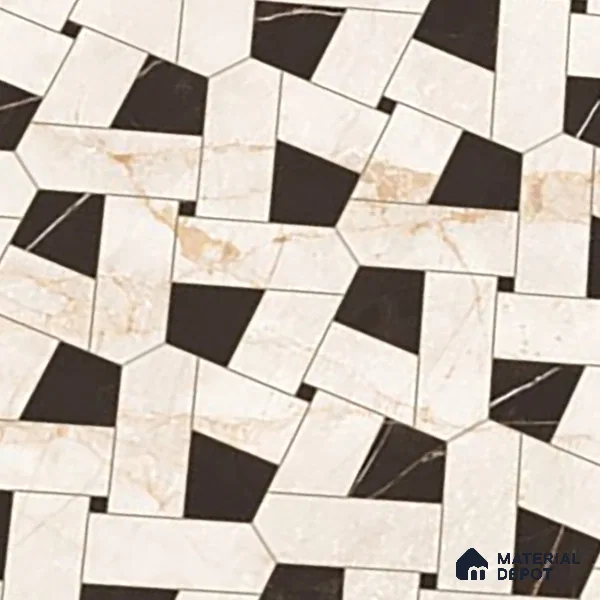 Ivory Geometric Wall Tile TL 05800 G Gravier Celestial Cream 2 ft x 4 ft Vitrified Carving Matte Finish - 9 mm | 4 Random Design | Suitable for Living Room, Bedroom, Bathroom (Sample)