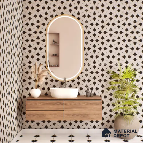 Ivory Geometric Wall Tile TL 05800 G Gravier Celestial Cream 2 ft x 4 ft Vitrified Carving Matte Finish - 9 mm | 4 Random Design | Suitable for Living Room, Bedroom, Bathroom