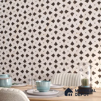 Ivory Geometric Wall Tile TL 05800 G Gravier Celestial Cream 2 ft x 4 ft Vitrified Carving Matte Finish - 9 mm | 4 Random Design | Suitable for Living Room, Bedroom, Bathroom (Sample)