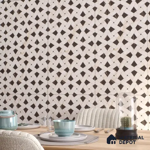 Ivory Geometric Wall Tile TL 05800 G Gravier Celestial Cream 2 ft x 4 ft Vitrified Carving Matte Finish - 9 mm | 4 Random Design | Suitable for Living Room, Bedroom, Bathroom