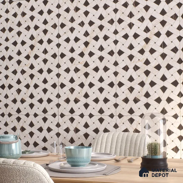 Ivory Geometric Wall Tile TL 05800 G Gravier Celestial Cream 2 ft x 4 ft Vitrified Carving Matte Finish - 9 mm | 4 Random Design | Suitable for Living Room, Bedroom, Bathroom (Sample)