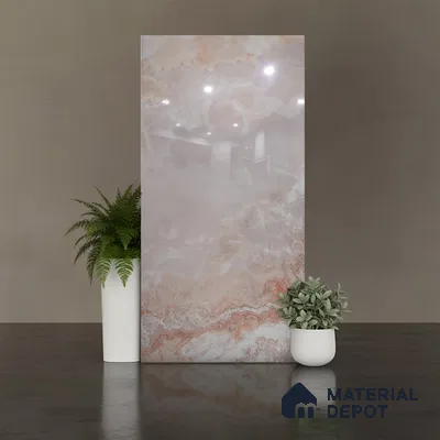 Marble Floor & Wall Tile TL 05818 B Gravier Blush Onyx 2 ft x 4 ft Vitrified Glossy Finish - 9 mm | 10 Random Design | Suitable for Living Room, Bedroom, Bathroom