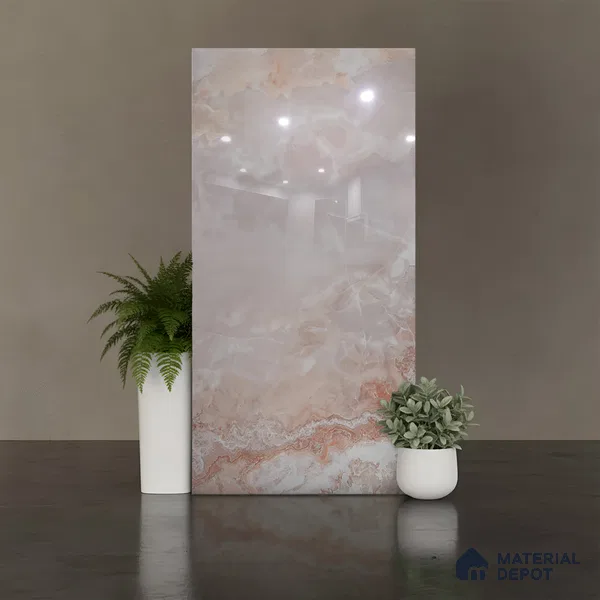 Marble Floor & Wall Tile TL 05818 B Gravier Blush Onyx 2 ft x 4 ft Vitrified Glossy Finish - 9 mm | 10 Random Design | Suitable for Living Room, Bedroom, Bathroom