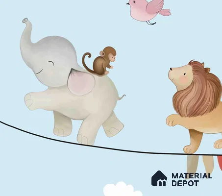 Marching Animals on Rope Theme for Kids Room, Customised Sparkla N Shine Series Soft Feel Entertainment Design (Customised Size Wallpaper)