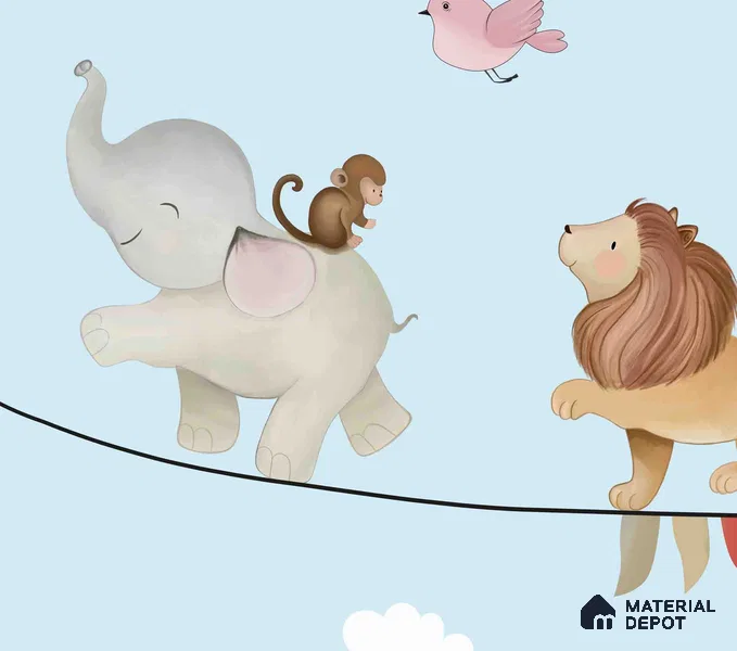 Marching Animals on Rope Theme for Kids Room, Customised Sparkla N Shine Series Soft Feel Entertainment Design (Customised Size Wallpaper)