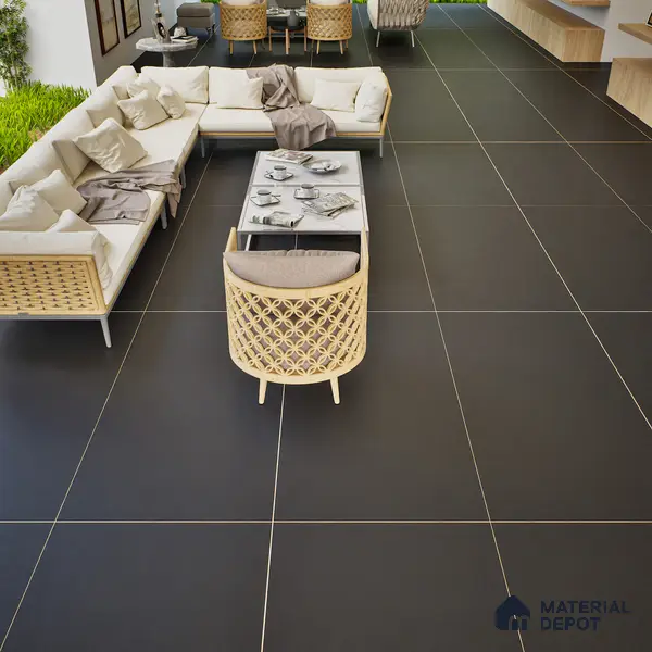 Stone Floor & Wall Tile | TL 00776 Charcoal Black 4 ft x 2 ft Matte Finish Full Body Vitrified Tile - 9 mm | Suitable For Living Room, Bedroom, Bathroom