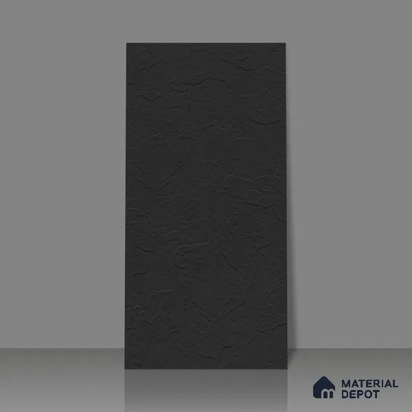 Stone Floor & Wall Tile | TL 00750 Charcoal Black Stone 4 ft x 2 ft Punch Matte Finish Full Body Vitrified Tile - 9 mm | Suitable For Living Room, Bedroom, Bathroom (Sample)