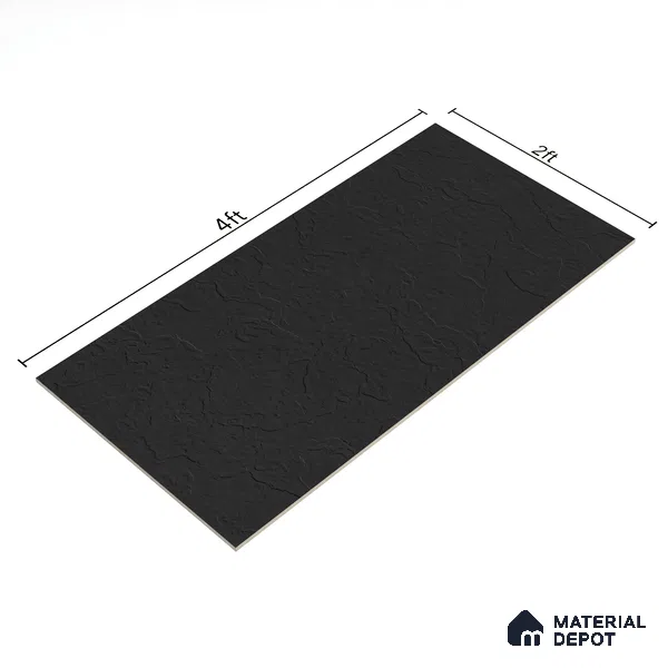 Stone Floor & Wall Tile | TL 00750 Charcoal Black Stone 4 ft x 2 ft Punch Matte Finish Full Body Vitrified Tile - 9 mm | Suitable For Living Room, Bedroom, Bathroom (Sample)