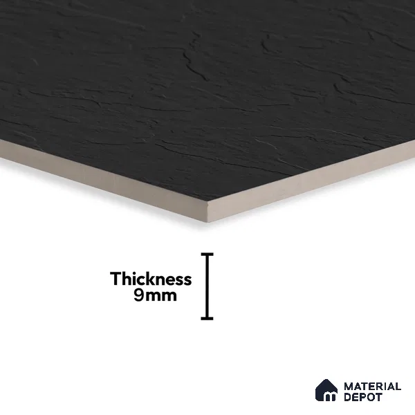Stone Floor & Wall Tile | TL 00750 Charcoal Black Stone 4 ft x 2 ft Punch Matte Finish Full Body Vitrified Tile - 9 mm | Suitable For Living Room, Bedroom, Bathroom (Sample)