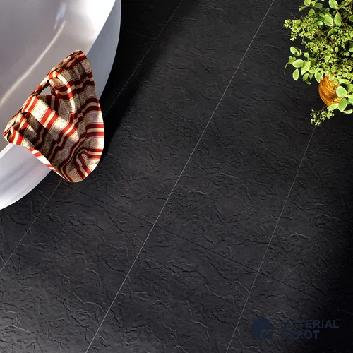 Stone Floor & Wall Tile | TL 00750 Charcoal Black Stone 4 ft x 2 ft Punch Matte Finish Full Body Vitrified Tile - 9 mm | Suitable For Living Room, Bedroom, Bathroom