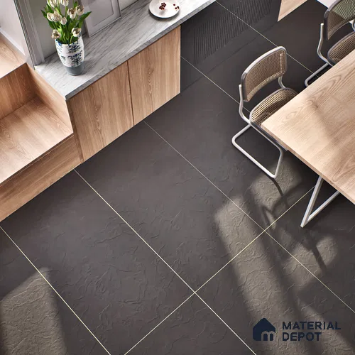 Stone Floor & Wall Tile | TL 00750 Charcoal Black Stone 4 ft x 2 ft Punch Matte Finish Full Body Vitrified Tile - 9 mm | Suitable For Living Room, Bedroom, Bathroom