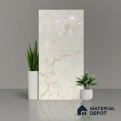 Marble Floor & Wall Tile TL 02206 Marine Beige 4 ft x 2 ft Glossy Finish Vitrified Tile - 9 mm (Random 5)