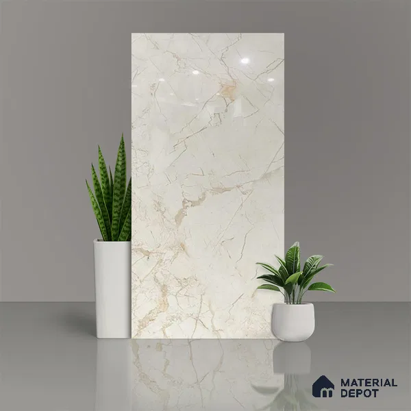 Marble Floor & Wall Tile TL 02206 Marine Beige 4 ft x 2 ft Glossy Finish Vitrified Tile - 9 mm (Random 5)