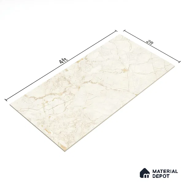 Marble Floor & Wall Tile TL 02206 Marine Beige 4 ft x 2 ft Glossy Finish Vitrified Tile - 9 mm (Random 5)