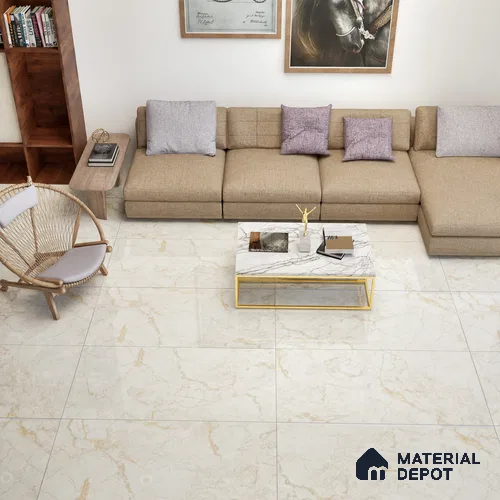 Marble Floor & Wall Tile TL 02206 Marine Beige 4 ft x 2 ft Glossy Finish Vitrified Tile - 9 mm (Random 5)