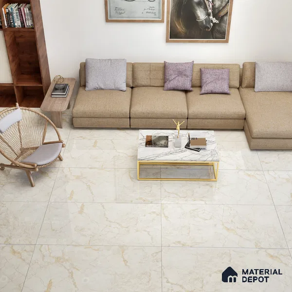 Marble Floor & Wall Tile TL 02206 Marine Beige 4 ft x 2 ft Glossy Finish Vitrified Tile - 9 mm (Random 5)