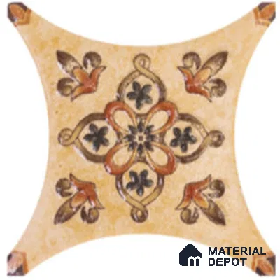 Moroccan Look Floor & Wall Insert Tile TL 11427 I Cream Floral Star Insert 3 inch x 3 inch Matte Finish Porcelain Tile - 9 mm | Suitable For Bathroom, Kitchen, Dining Area