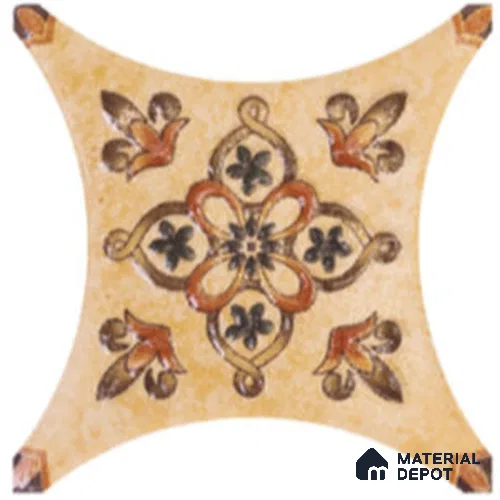 Moroccan Look Floor & Wall Insert Tile TL 11427 I Cream Floral Star Insert 3 inch x 3 inch Matte Finish Porcelain Tile - 9 mm | Suitable For Bathroom, Kitchen, Dining Area