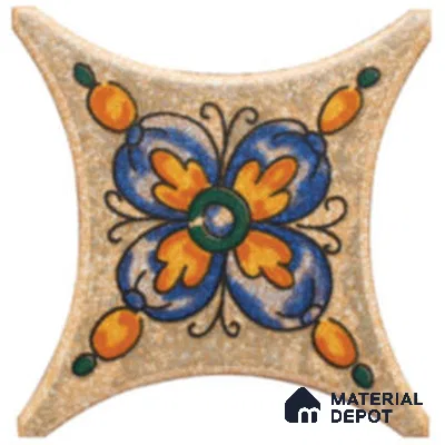 Moroccan Look Floor & Wall Insert Tile TL 11427 N Orange & Blue Floral Insert 3 inch x 3 inch Matte Finish Porcelain Tile - 9 mm | Suitable For Bathroom, Kitchen, Dining Area
