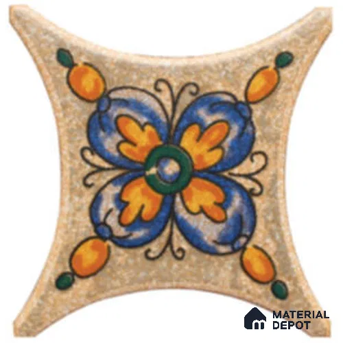 Moroccan Look Floor & Wall Insert Tile TL 11427 N Orange & Blue Floral Insert 3 inch x 3 inch Matte Finish Porcelain Tile - 9 mm | Suitable For Bathroom, Kitchen, Dining Area