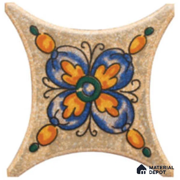 Moroccan Look Floor & Wall Insert Tile TL 11427 N Orange & Blue Floral Insert 3 inch x 3 inch Matte Finish Porcelain Tile - 9 mm | Suitable For Bathroom, Kitchen, Dining Area