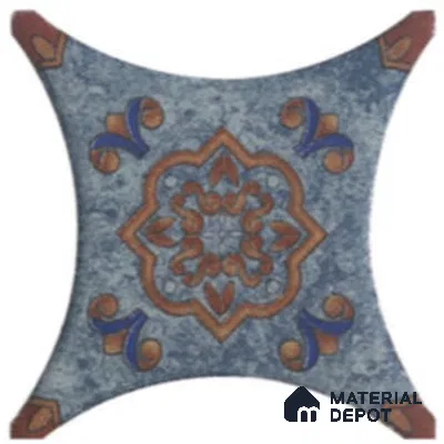 Floral Star Moroccan Floor & Wall Insert Tile TL 11427 J Blue Medallion 3 inch x 3 inch Matte Finish Porcelain Tile - 9 mm | Suitable For Balcony, Kitchen, Dining Area, Bedroom