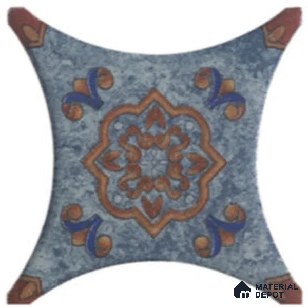 Floral Star Moroccan Floor & Wall Insert Tile TL 11427 J Blue Medallion 3 inch x 3 inch Matte Finish Porcelain Tile - 9 mm | Suitable For Balcony, Kitchen, Dining Area, Bedroom