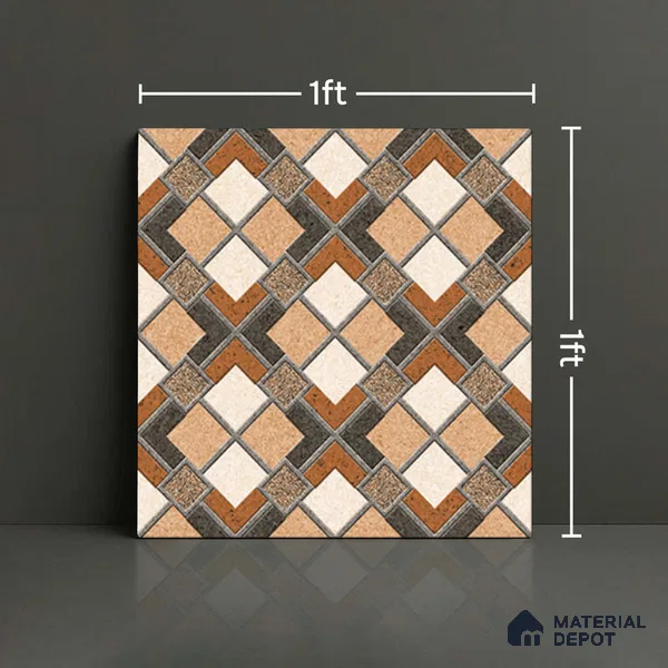 Patterned Look Floor Tile TL 09153 | Matte Finish 12 x 12 inch Vitrified Tile - 8 mm | Suitable For Kitchen, Bathroom, Bedroom & Office | Please Expect a Slight Variation of Pattern