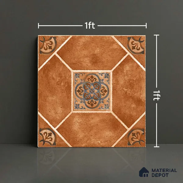Patterned Look Floor Tile TL 09152 B | Matte Finish 12 x 12 inch Vitrified Tile - 8 mm | Suitable For Kitchen, Bathroom, Bedroom & Office | Please Expect a Slight Variation of Pattern