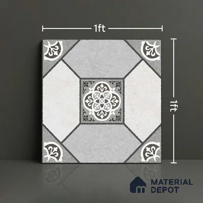Patterned Look Floor Tile TL 09152 C | Matte Finish 12 x 12 inch Vitrified Tile - 8 mm | Suitable For Kitchen, Bathroom, Bedroom & Office | Please Expect a Slight Variation of Pattern