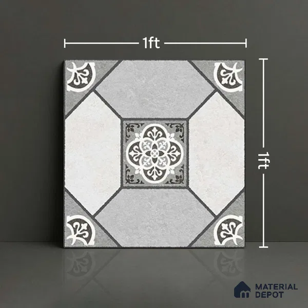 Patterned Look Floor Tile TL 09152 C | Matte Finish 12 x 12 inch Vitrified Tile - 8 mm | Suitable For Kitchen, Bathroom, Bedroom & Office | Please Expect a Slight Variation of Pattern