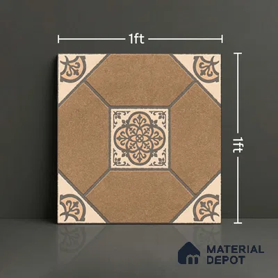 Patterned Look Floor Tile TL 09152 | Matte Finish 12 x 12 inch Vitrified Tile - 8 mm | Suitable For Kitchen, Bathroom, Bedroom & Office | Please Expect a Slight Variation of Pattern
