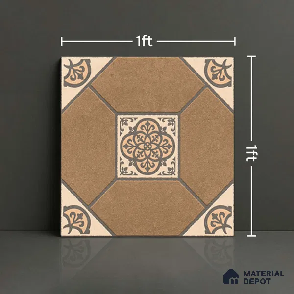 Patterned Look Floor Tile TL 09152 | Matte Finish 12 x 12 inch Vitrified Tile - 8 mm | Suitable For Kitchen, Bathroom, Bedroom & Office | Please Expect a Slight Variation of Pattern