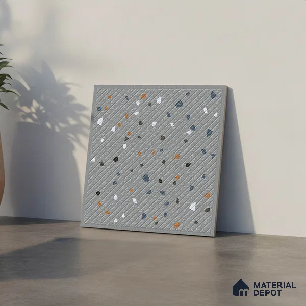 Terrazzo Parking Floor Tile TL 09361 | Matte Finish 16 x 16 inch Vitrified Tile - 12 mm | Suitable For Parking, Courtyard, High Traffic Areas | Pattern Alignment May Vary | 2-3 mm Spacer is Mandatory