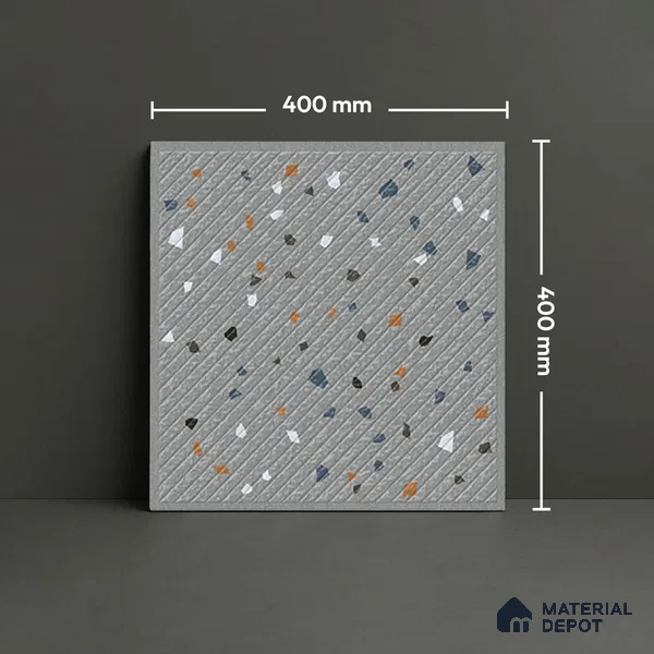 Terrazzo Parking Floor Tile TL 09361 | Matte Finish 16 x 16 inch Vitrified Tile - 12 mm | Suitable For Parking, Courtyard, High Traffic Areas | Pattern Alignment May Vary | 2-3 mm Spacer is Mandatory