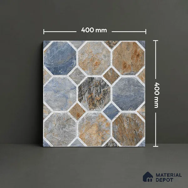 Stone Look Floor Tile TL 09366 C | Matte Finish 16 x 16 inch Vitrified Tile - 12 mm | Suitable For Kitchen, Bathroom, Bedroom & Office | Pattern Alignment May Vary | 2-3 mm Spacer is Mandatory