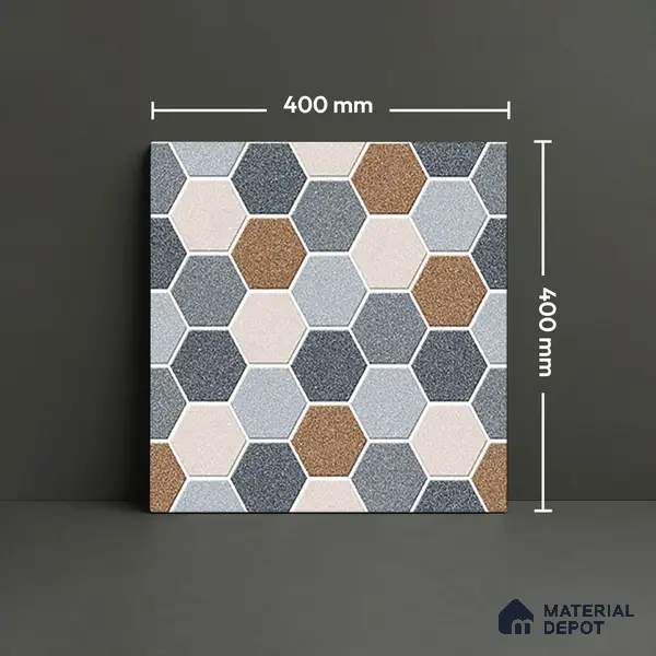 Hexagonal Look Floor Tile TL 09365 B | Matte Finish 16 x 16 inch Vitrified Tile - 12 mm | Suitable For Kitchen, Bathroom, Bedroom & Office | Pattern Alignment May Vary | 2-3 mm Spacer is Mandatory