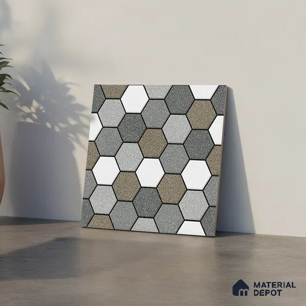 Hexagonal Look Floor Tile TL 09365 | Matte Finish 16 x 16 inch Vitrified Tile - 12 mm | Suitable For Kitchen, Bathroom, Bedroom & Office | Pattern Alignment May Vary | 2-3 mm Spacer is Mandatory