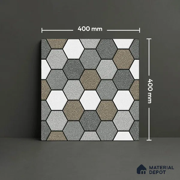 Hexagonal Look Floor Tile TL 09365 | Matte Finish 16 x 16 inch Vitrified Tile - 12 mm | Suitable For Kitchen, Bathroom, Bedroom & Office | Pattern Alignment May Vary | 2-3 mm Spacer is Mandatory